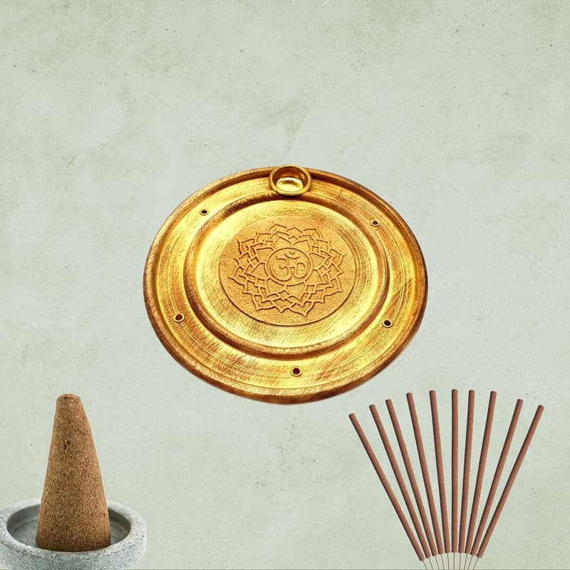 Porte-encens rond en bois chakra om