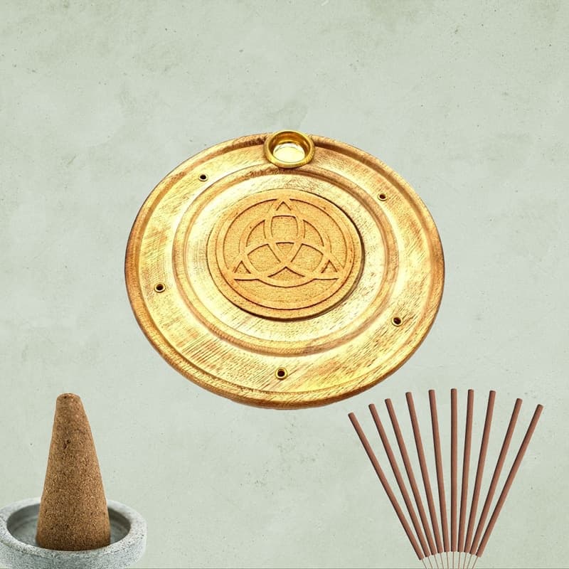 Porte-encens rond en bois lotus