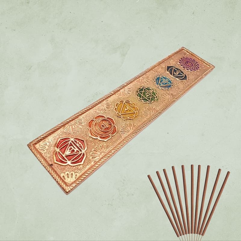 Porte-encens métal 7 chakras cuivre